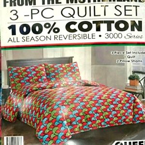 Natural Bamboo 3 Pc. Reversible Quilt Set Floral Color Queen Size